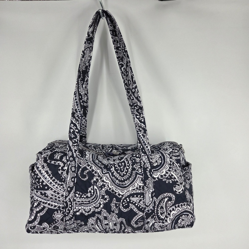 Vera Bradley Quilted Cotton Duffel Bag Navy Blue White Paisley Weekender Travel